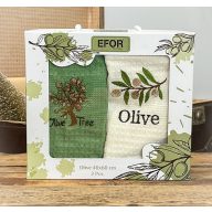   Olivás (fehér és olivazöld) konyharuha szett díszdobozban, 2 db-os