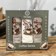 Kávés, szivecskés konyharuha szett díszdobozban, 3 db-os