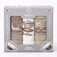 Kávés frottír kéztörlő szett díszdobozban, 3 db-os