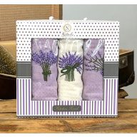   Levendula csokros (hímzett) konyharuha szett díszdobozban, 3 db-os