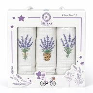   Levendula csokros (hímzett) konyharuha szett díszdobozban, 3 db-os