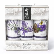 Levendulás, csíkos konyharuha szett díszdobozban, 3 db-os