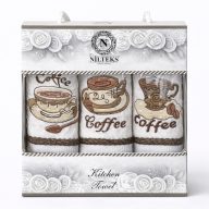 Kávés, csíkos konyharuha szett díszdobozban, 3 db-os