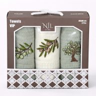 Olivás (faágas) konyharuha szett díszdobozban, 3 db-os