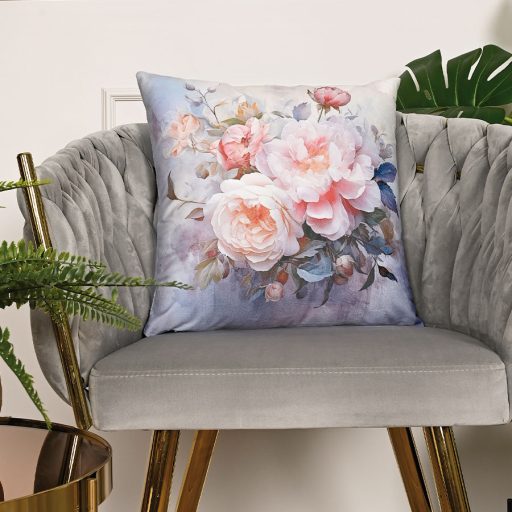 Mona virágos bársony díszpárna töltettel