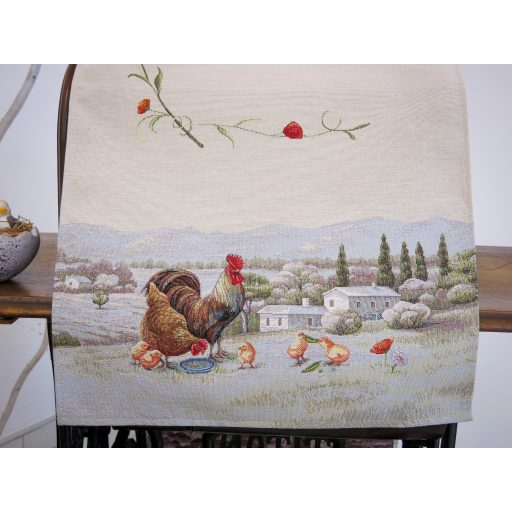 Provence-i kakasos asztali futó, 44x140 cm