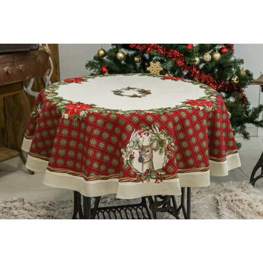 Harmony szarvasos, kockás asztalterítő, kör alakú, 160 cm, lurex nélkül