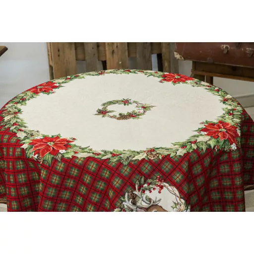 Harmony szarvasos, kockás asztalterítő, kör alakú, 160 cm, lurex nélkül