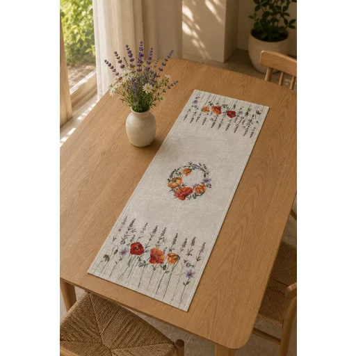 Pipacsos, levendulás (szürkés alapon) asztali futó 37x100 cm