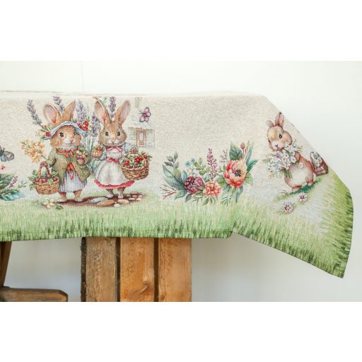 Nyuszi pár a zöld fűben asztalterítő, 96x100 cm