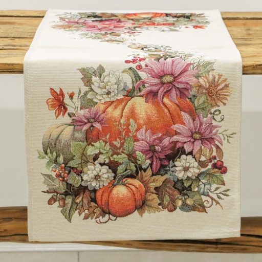 Őszi tökös, virágos asztali futó, 37x100 cm