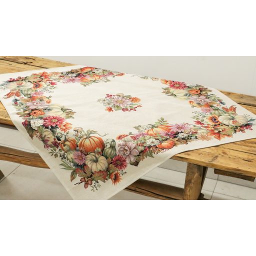 Őszi tökös, virágos asztalterítő, 96x100 cm