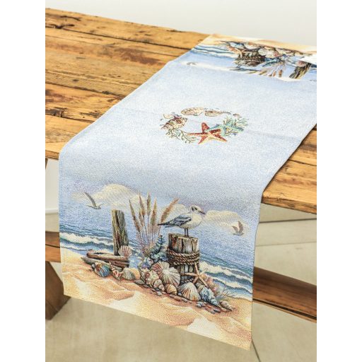 Sirályos tengerparti asztali futó, 37x100 cm
