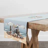 Sirályos tengerparti asztali futó, 44x140 cm
