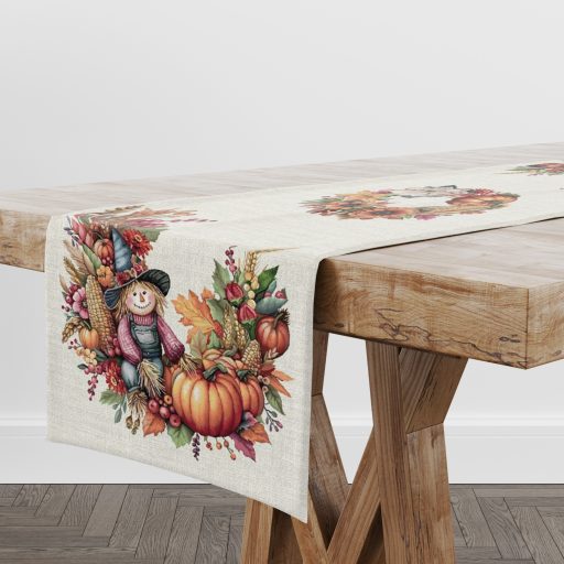 Őszi tökös, madárijesztős asztali futó, 37x100 cm