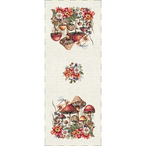 Őszi gombás, virágos asztali futó, 44x140 cm