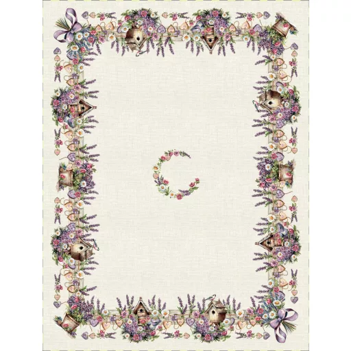 Levendulás, madárházas asztalterítő, 137x180 cm