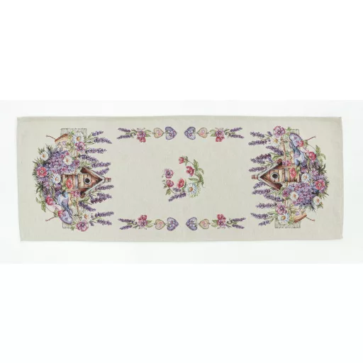 Levendulás, madárházas asztali futó 37x100 cm