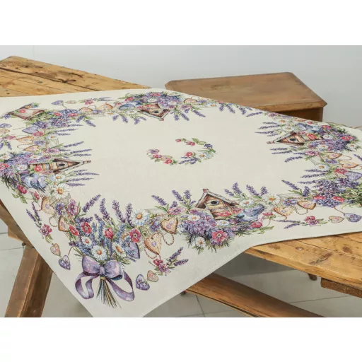 Levendulás, madárházas asztalterítő, 96x100 cm
