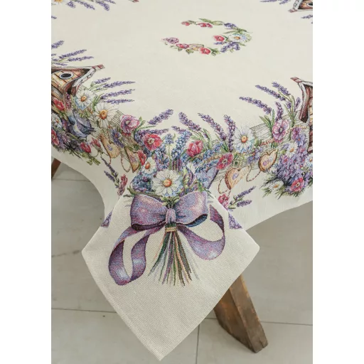 Levendulás, madárházas asztalterítő, 96x100 cm