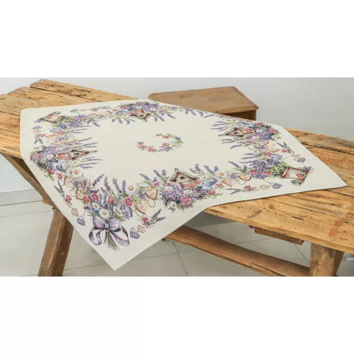 Levendulás, madárházas asztalterítő, 96x100 cm
