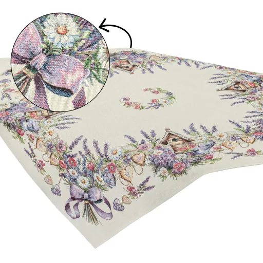 Levendulás, madárházas asztalterítő, 96x100 cm