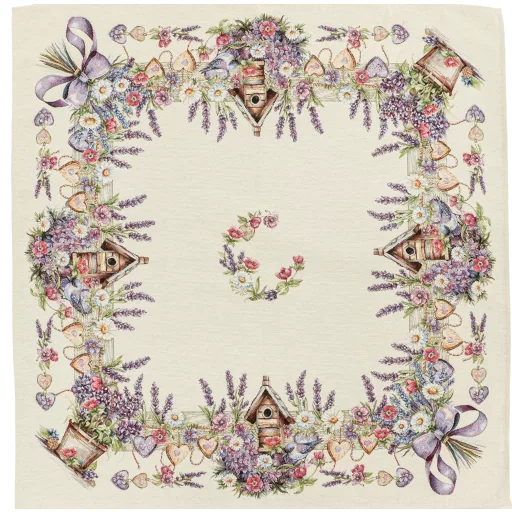 Levendulás, madárházas asztalterítő, 96x100 cm