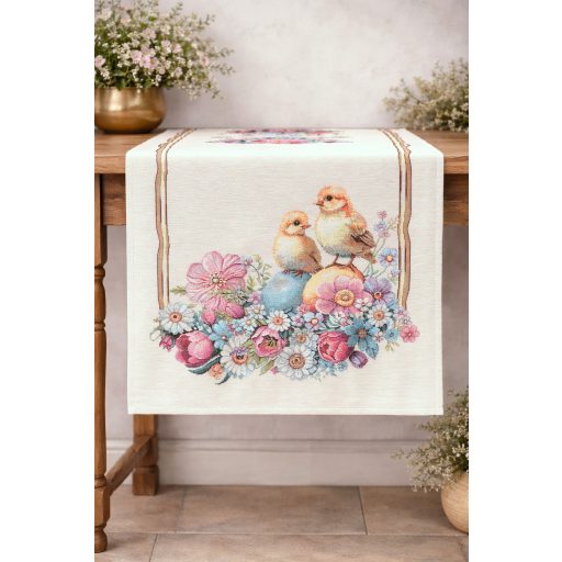 Húsvéti kiscsibés asztali futó, 44x140 cm