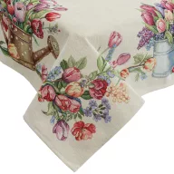 Tulipános, kék vödrös asztalterítő, 137x180 cm