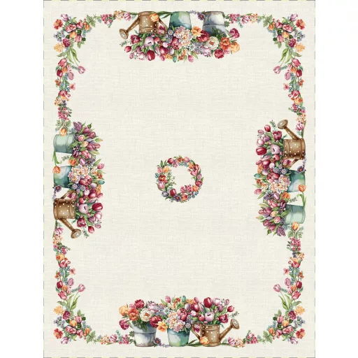 Tulipános, kék vödrös asztalterítő, 137x240 cm