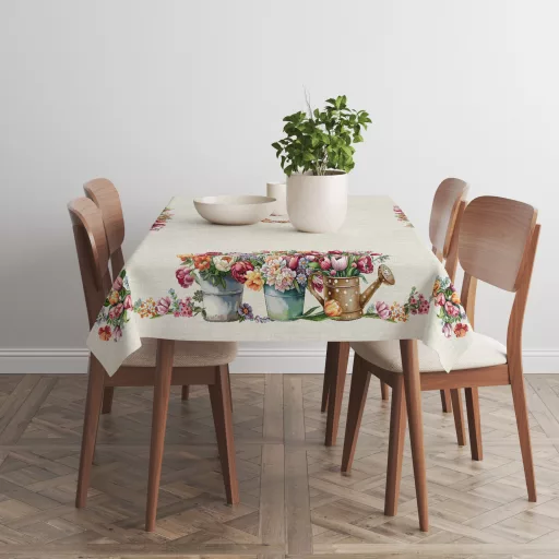 Tulipános, kék vödrös asztalterítő, 137x240 cm