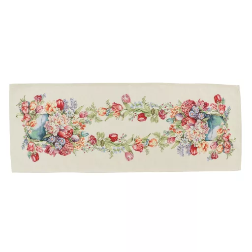 Tulipános, kék vödrös asztali futó, 44x140 cm