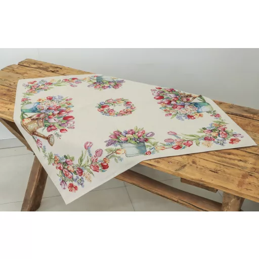 Tulipános, kék vödrös asztalterítő, 96x100 cm