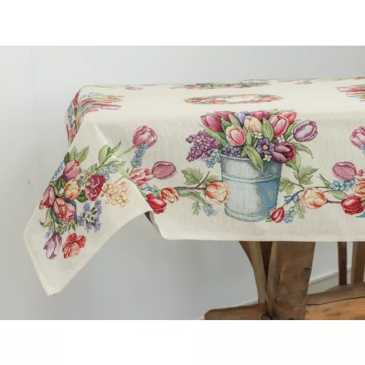 Tulipános, kék vödrös asztalterítő, 96x100 cm