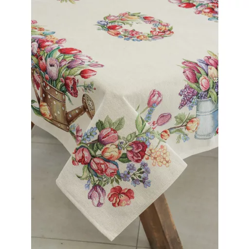 Tulipános, kék vödrös asztalterítő, 96x100 cm