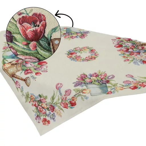 Tulipános, kék vödrös asztalterítő, 96x100 cm