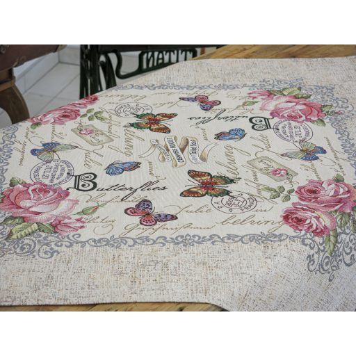 Vintage rózsás, pillangós asztalterítő, 96x100 cm