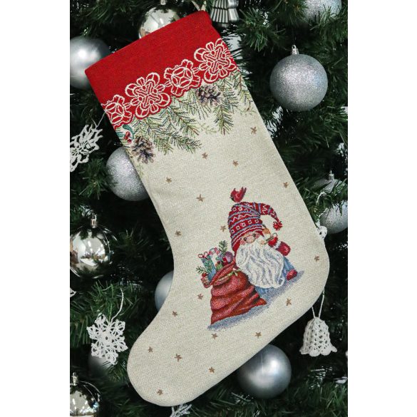 Elfie piros manós karácsonyi zokni, ezüst lurex