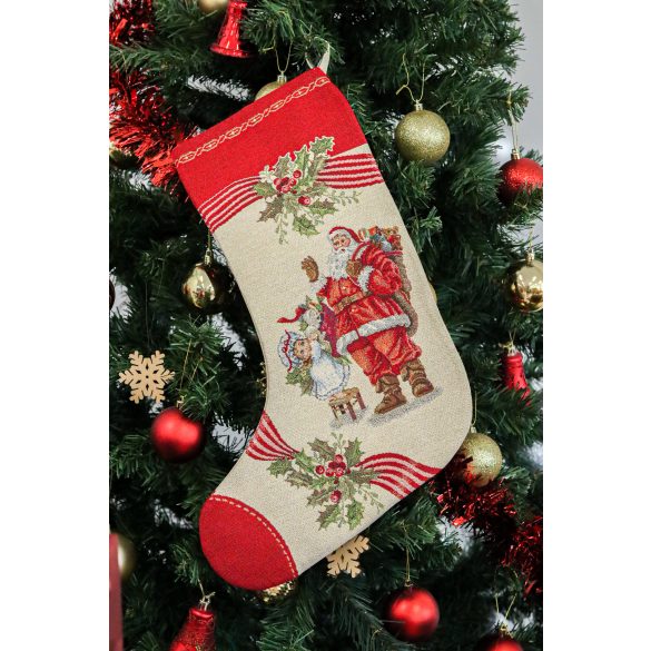 Puttonyos Mikulás karácsonyi zokni, arany lurex