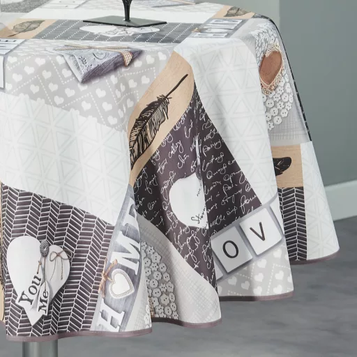 Beige love szennytaszító, kör alakú asztalterítő, 160 cm