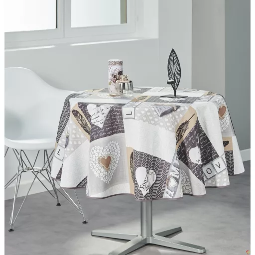 Beige love szennytaszító, kör alakú asztalterítő, 160 cm