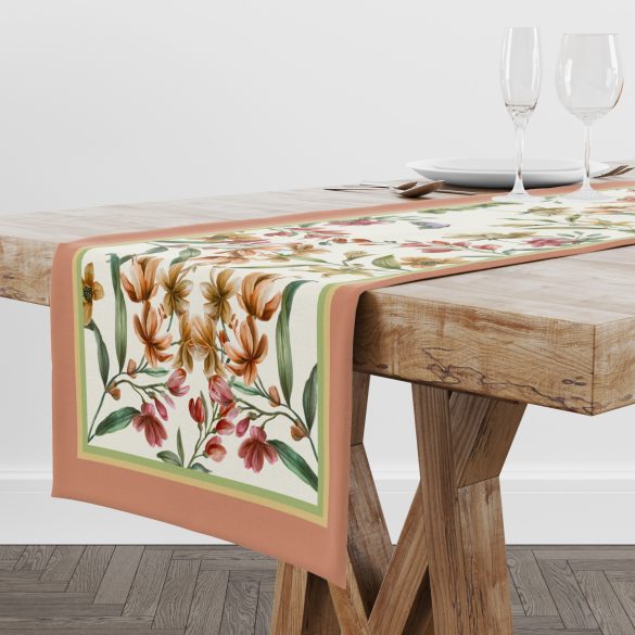 BELLA pillangós, virágos asztali futó, 45x140 cm